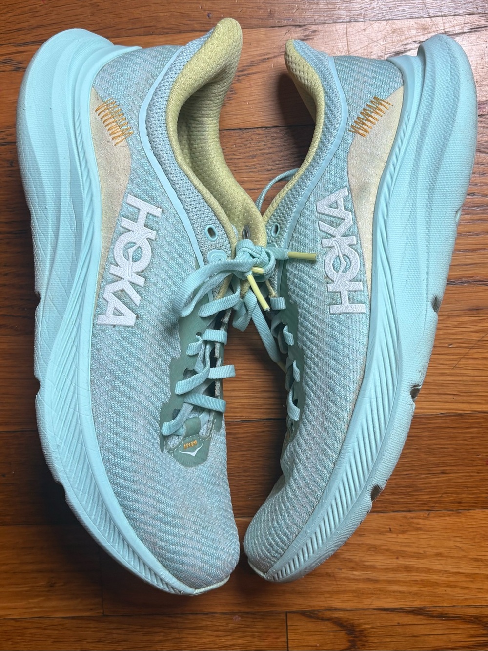 Hoka Women's Light Aqua Running Sneakers with Pale Yellow Accents